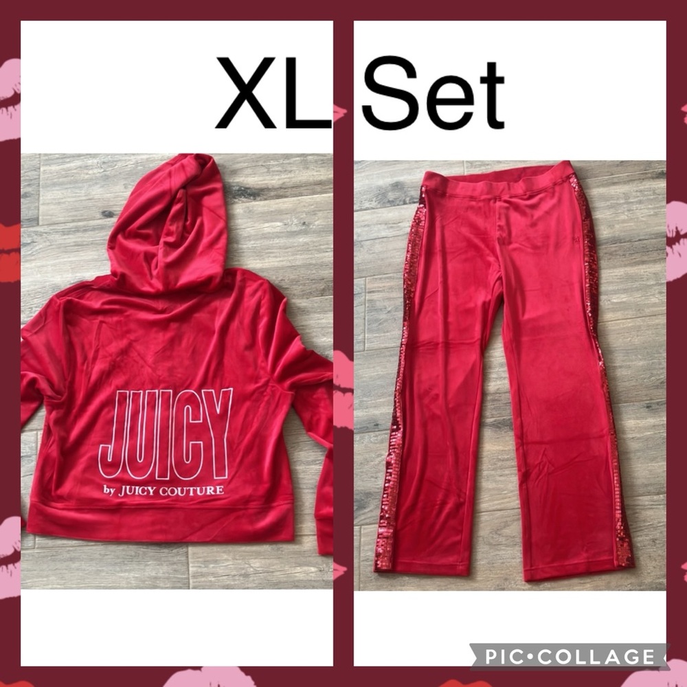 💋Juicy Couture set bling sequins red velour 2 piece set sz XL NWT - Picture 3 of 17